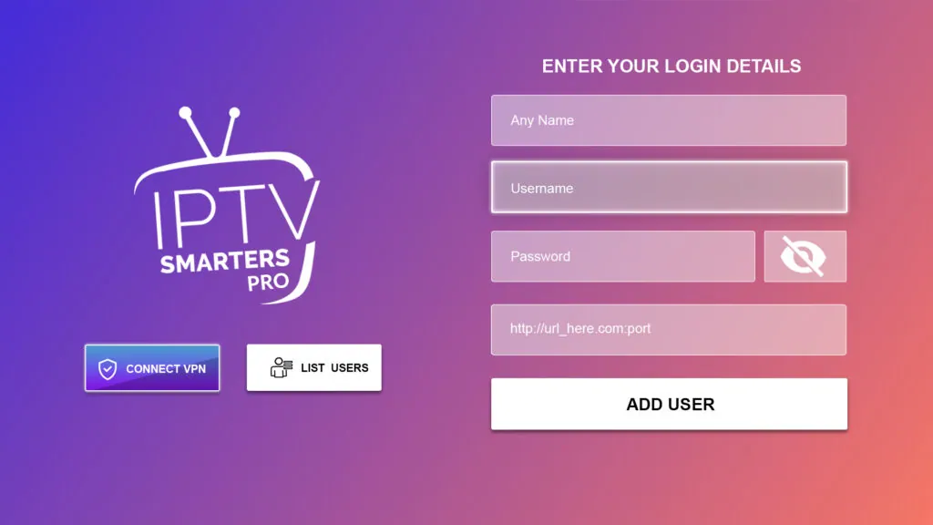 Entering Kemo IPTV account details on Android