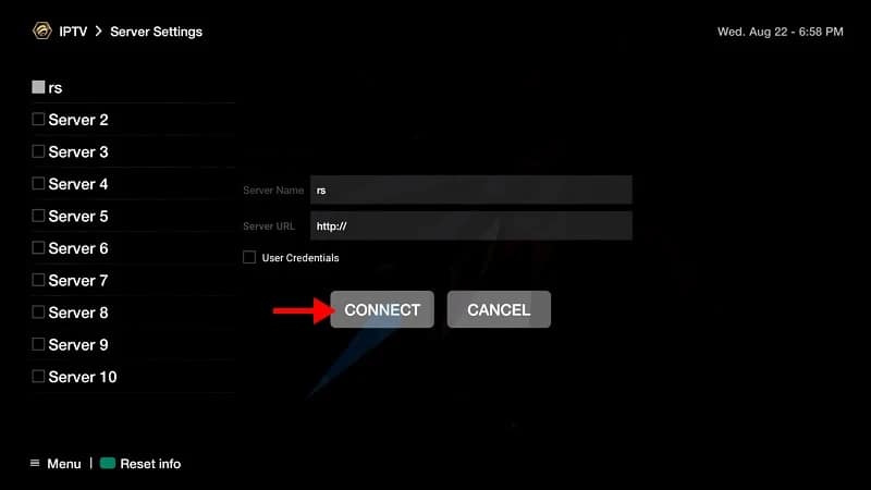 Opening Server Settings on a BuzzTV box