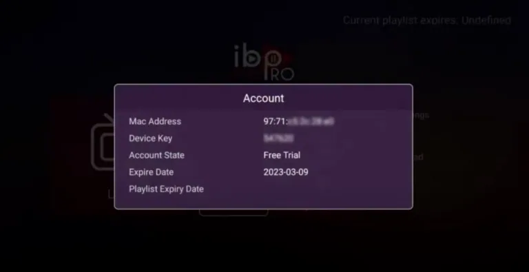 IBO Player MAC address and device key on Smart TV