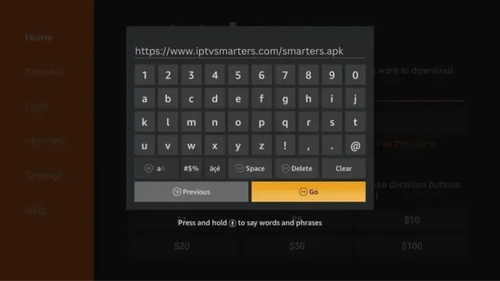 Entering the IPTV player download address in Downloader